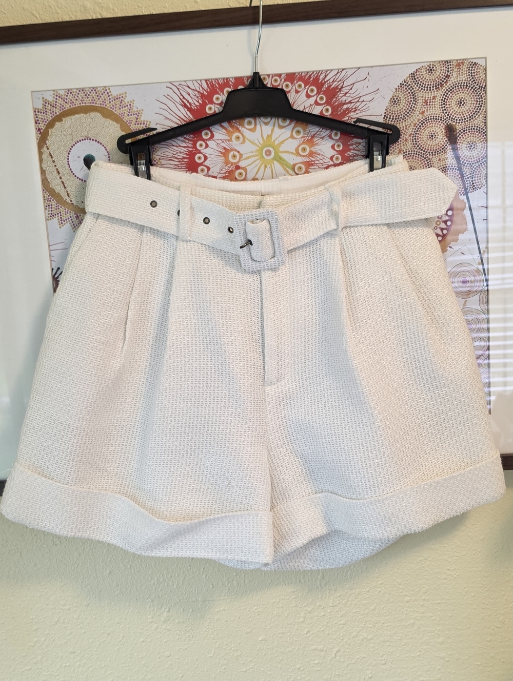 Ted Baker White Textured Belted Shorts With Turnup Sz 1 US2/4